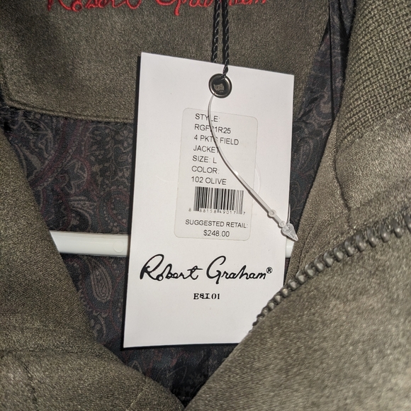 Robert Graham Men's Large Olive Green Button Zip Soft Shell Field Jacket New - Picture 3 of 14